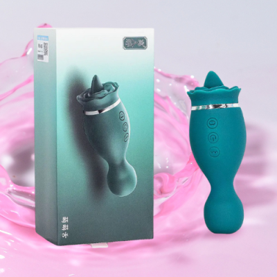 Lưỡi liếm massage 2 đầu hoa hồng xanh cầm tay